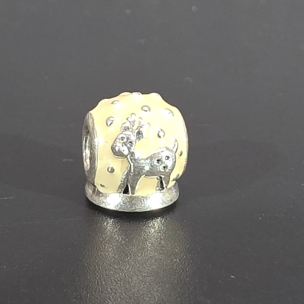 Authentic Pandora Snow Globe White Enamel Charm Pandora Reindeer Charm Christmas
